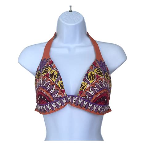 Victoria Secret Orange Paisley Triangle Bikini Top S Gem