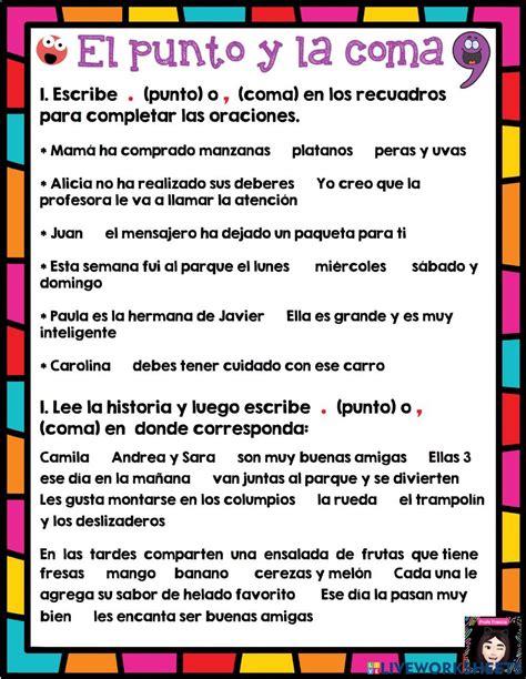 Usa El Punto Y La Coma Worksheet Artofit