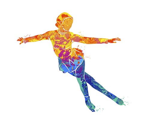 Abstract Winter Sport Figure Skating Girl From Splash Of Watercolors