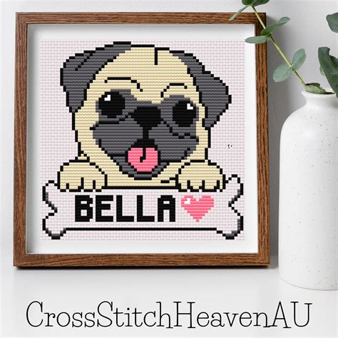 Custom Pug Name Alphabet Included Cross Stitch Pattern Instant PDF