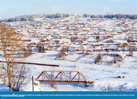 Russian village in winter stock photo. Image of hill - 133470100