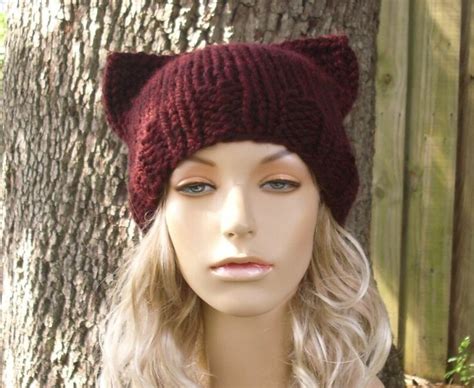 Chunky Knit Hat Womens Hat Winter Hat Pussy Hat Pussyhat Cat Etsy