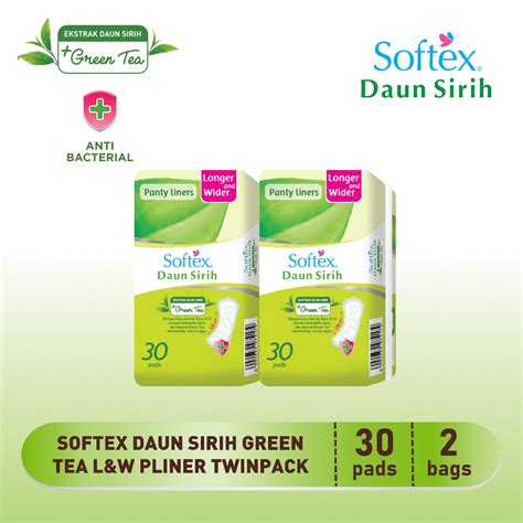 Jual Softex Daun Sirih Green Tea Pantyliner Longer And Wider 30s X2