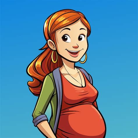 Premium Vector A Cartoon Of A Pregnant Woman With Red Hair