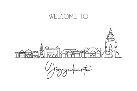 Premium Vector Single Continuous Line Drawing Yogyakarta Skyline