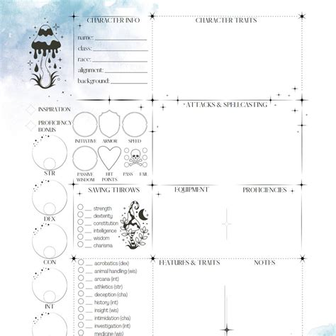 Dnd 5e Character Sheet Mushroom Circle Of Spores Druid Etsy