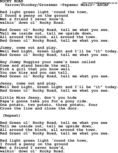 Peter, Paul and Mary song: Rocky Road, lyrics