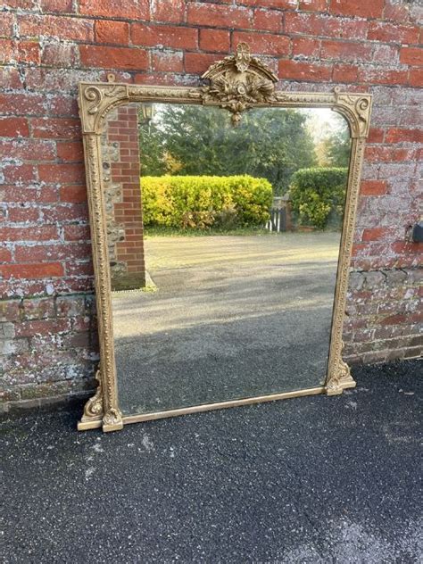 A Stunning Large Antique English Th Century Carved Wood Gesso Gilt