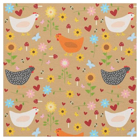 Chickens in the Garden with Flowers and Bugs Fabric in 2022 | Create fabrics, Crafts to make ...