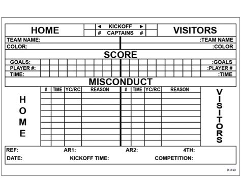 Soccer Referee Score Sheets Printable