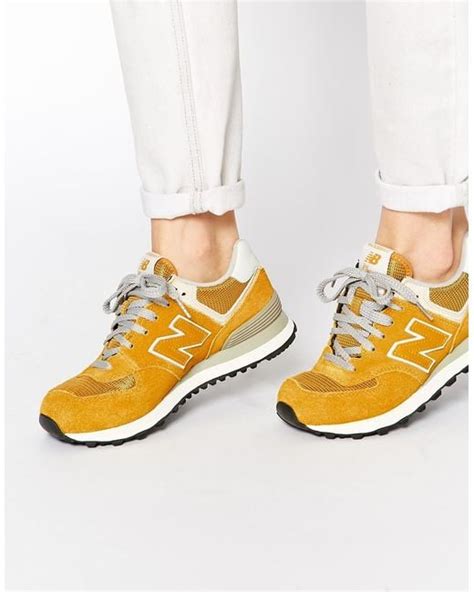 New Balance 574 Yellow Suede Mesh Sneakers Lyst