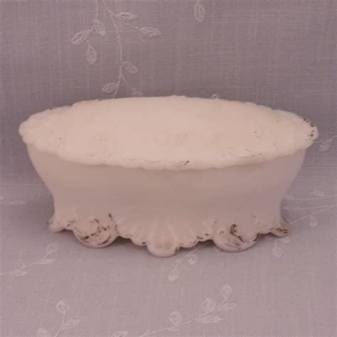 Milk Glass Antique Dresser Box W Lid Covered Victorian Satin Frosted Oval Opaline Vanity Jar