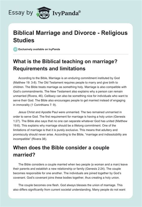 Biblical Marriage And Divorce Religious Studies 885 Words Essay