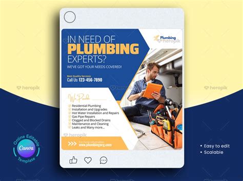 Plumber Social Media Post Canva Template Heropik