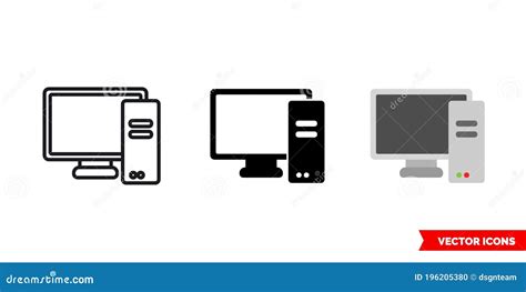 Pc Personal Computer Icon Of 3 Types Color Black And White Outline