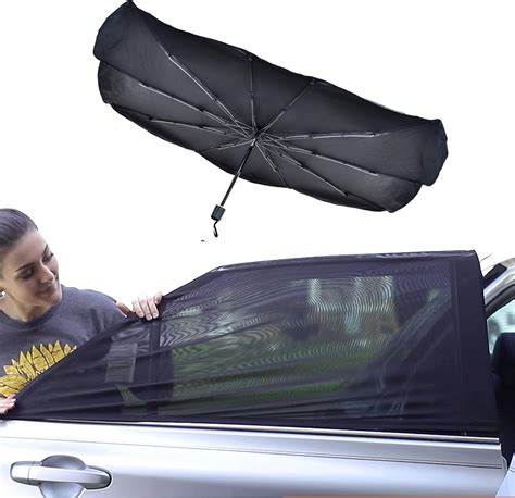 Econour Car Window Screens 46”x25” Umbrella Car Sun Shade Windshield With Carbon