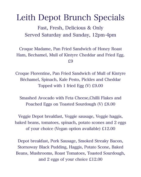 Leith Depot - Bar Restaurant Menu