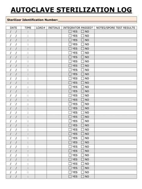 Printable Autoclave Log Sheet Templates