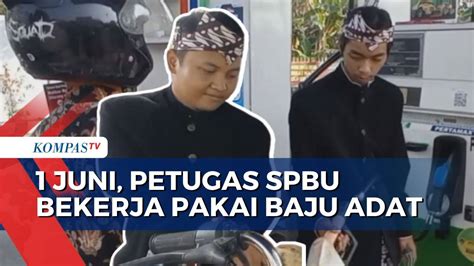 Peringati Hari Lahir Pancasila Petugas SPBU Mojopurno Bekerja Pakai