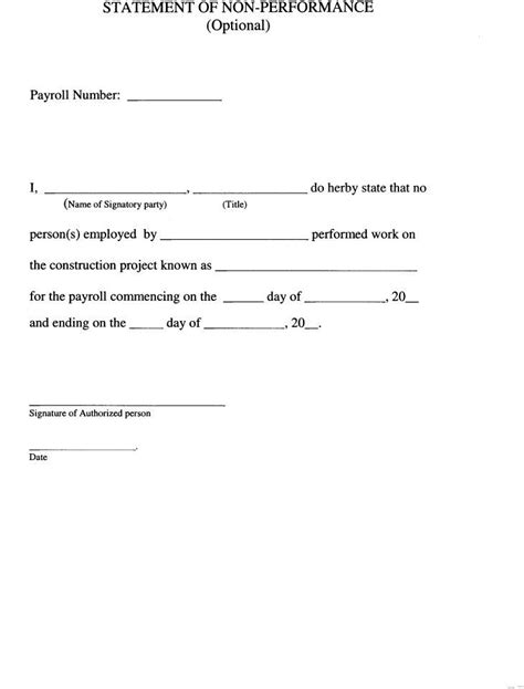 Statement Of Non Performance Fillable Form Printable Forms Free Online