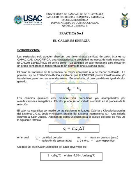 Pdf Practica No El Calor Es Energ A La Energia Calorifica Se