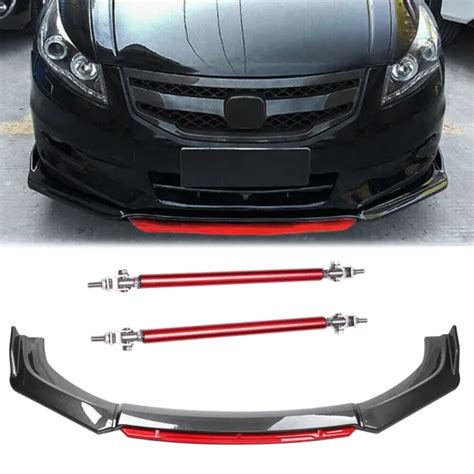 Front Bumper Lip Splitter Body Kit Carbon Fiber Strut Rod For Honda