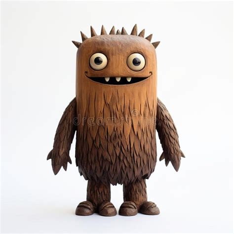 Handmade Wooden Monster Figurine On White Background Image Stock