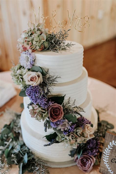 | bohemian lavender wedding cake | simple white wedding cake with ...