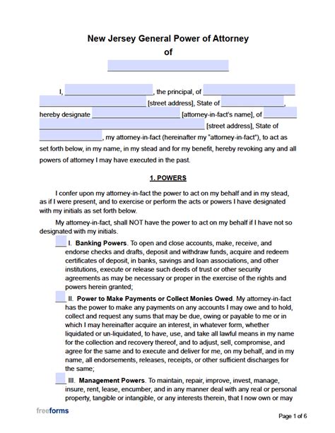 Free New Jersey Durable Financial Power Of Attorney Form Pdf Word