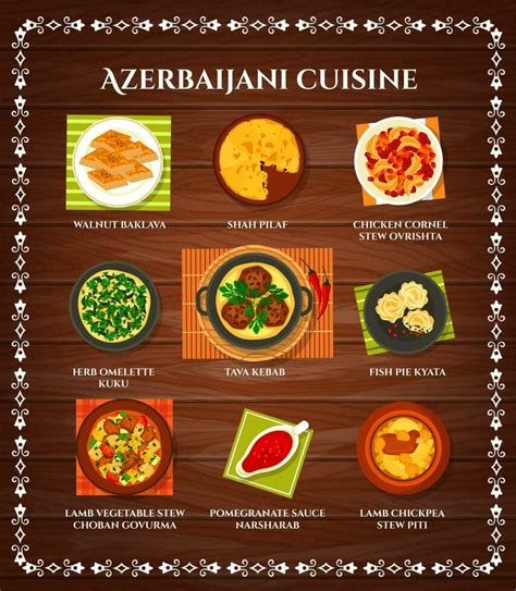 Azerbaijani Cuisine Vector Cartoon Menu Of Meals Vector Art At