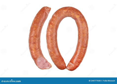 Smoked Sausage With In Ring Isolated On White Stock Photo Image Of