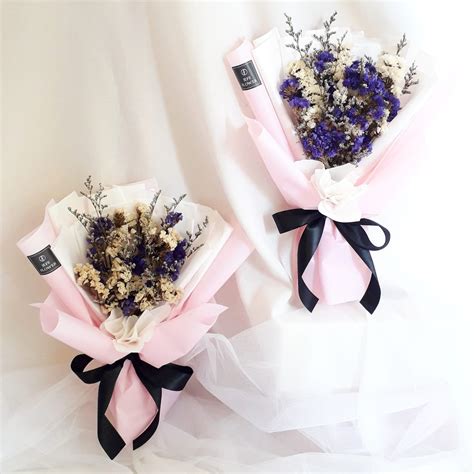 Jual White Purple Statice Dried Flower Bouquet Hand Bouquet Buket