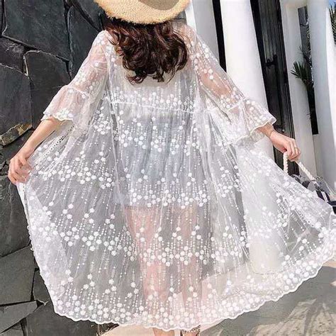 Tulle Lace Shawl Bell Sleeves Mesh Sun Protection Clothing For Women