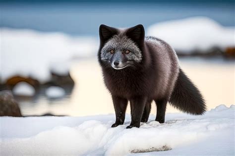 Premium Photo Dark Brown Arctic Fox Has Taken Off Its Winter Coat On