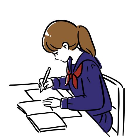 イラスト 勉強する女子中学生｜るみあ