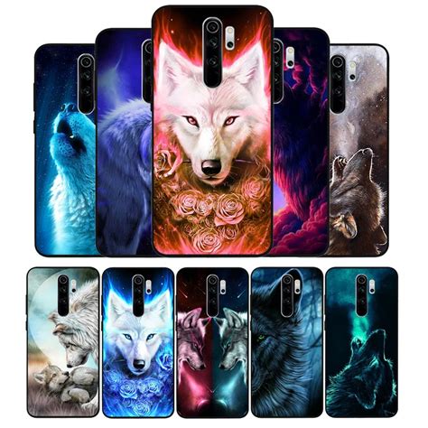 Coque De T L Phone En Silicone Noire Animaux Loup Tui Pour Redmi