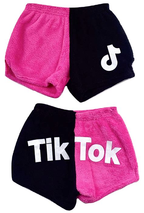 Two Color Black And Neon Fuchsia Tik Tok Pajama Shorts Front And Back Made With Love And Kisses