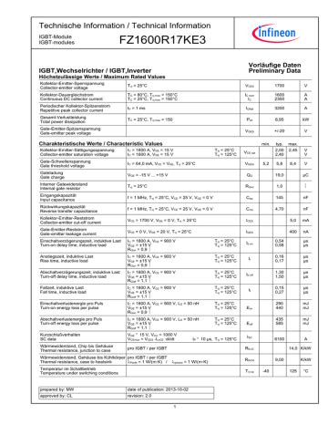 Infineon FZ1600R17KE3 IGBT Module Datenblatt Manualzz