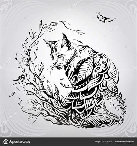 Cat In A Floral Ornament — Stock Vector © Nutriaaa 307250454