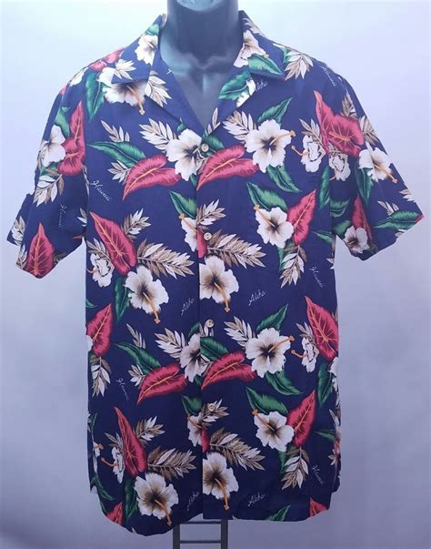 Hawaiian Shirt Large Blue Hibiscus Flowers Hawaii Aloha Camp Styled By