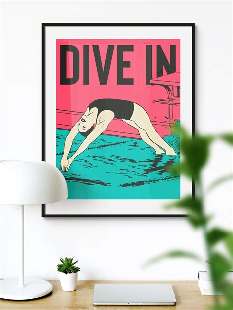 Diving Girl Art Print Diver Wall Art Swimming Woman Poster Swimming