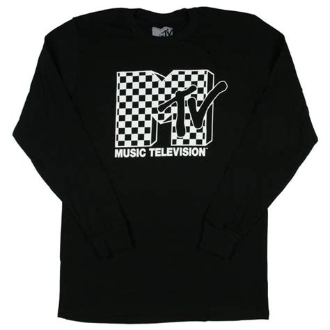 Mtv Mtv Mens Music Television Black And White Checkered Long Sleeve