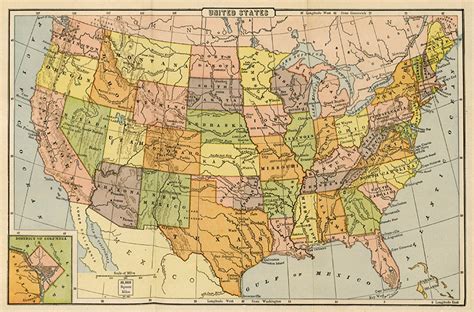 USA Map 19th Century, Scanned Version of an Old Original Map of the USA ...