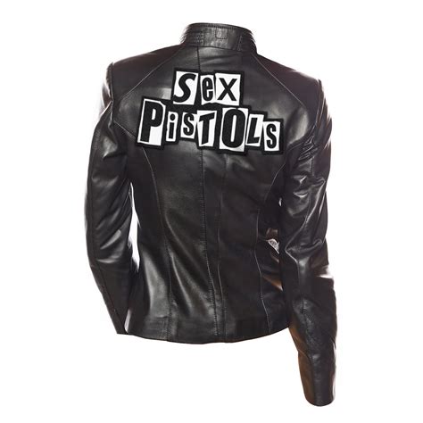 Black Geniune Leather Jacket With Sex Pistols Logo Back Patch Punk