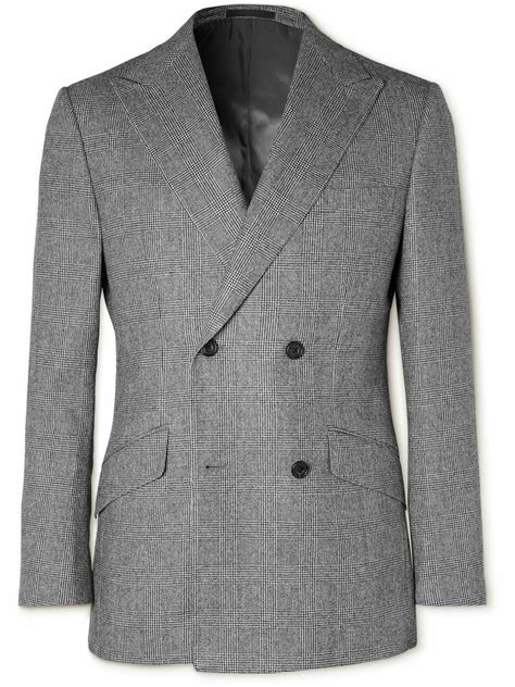 Kingsman Double Breasted Checked Wool Suit Jacket Gray Kingsman