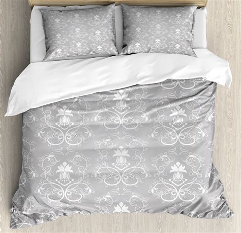 Damask Duvet Cover Set Damask Style Antique Floral Motifs Pattern