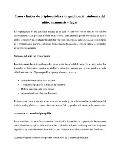 Casos Cl Nicos De Criptorquidia Y Orquidopexia S Ntomas Del Ni O