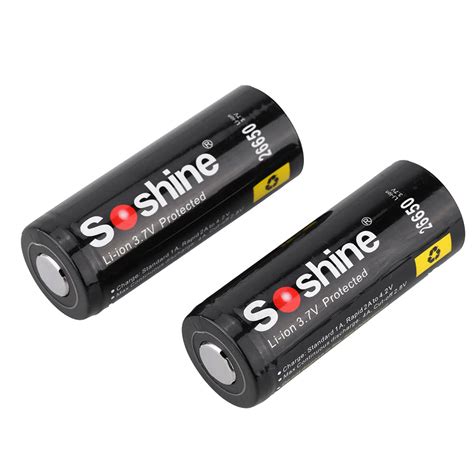 Soshine 2pcs 26650 Rechargeable Li Ion Battery