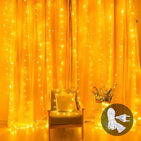 TEWSON Светодиодная гирлянда штора 1,8x1,8м, 100 LED ламп, золотой, 8 ...