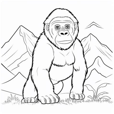 Premium Photo Mountain Gorilla Drawings Charm Flat Coloring Book